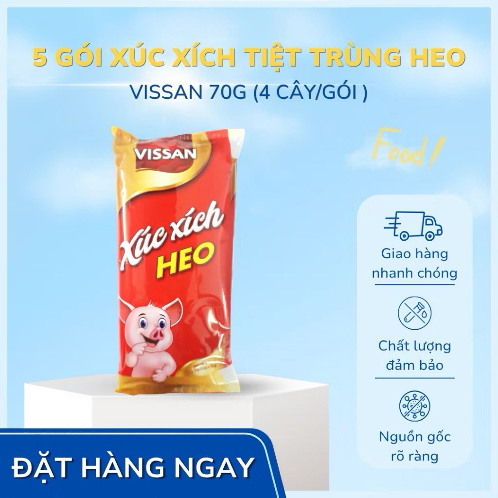 Vissan Combo 5 Gói Xúc Xích Tiệt Trùng Heo 70g (280g/gói x 4cây) Date Mới