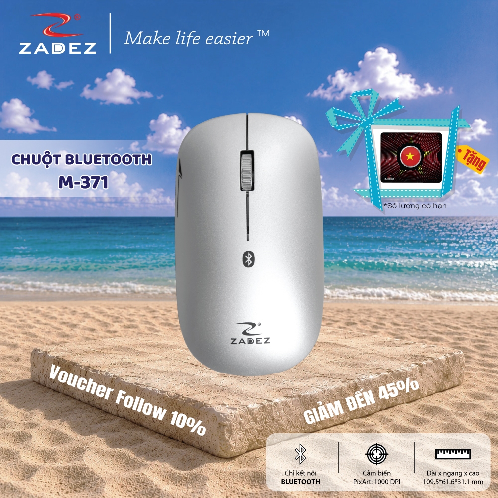 [SIÊU DEAL] Chuột Bluetooth Silent ZADEZ M-371 – Chuột Không Dây Chipset Broadcom, Độ Phân Giải 1000DPI