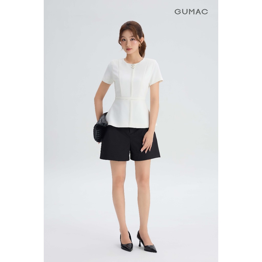 Áo Peplum Nữ GUMAC Cổ Tròn Đính Nút Trang Trí Eo Chiết Tôn Dáng Chất Cotton Silk Mát Thanh Lịch AG06021