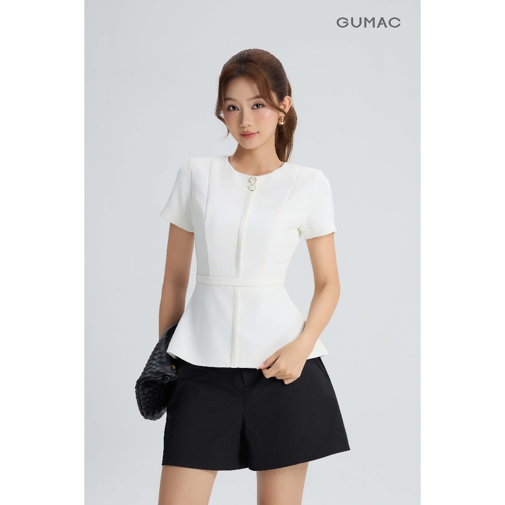 Áo Peplum Nữ GUMAC Cổ Tròn Đính Nút Trang Trí Eo Chiết Tôn Dáng Chất Cotton Silk Mát Thanh Lịch AG06021