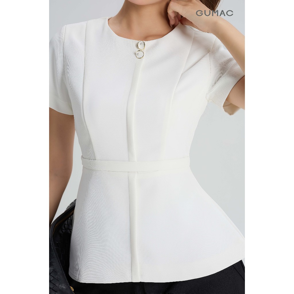 Áo Peplum Nữ GUMAC Cổ Tròn Đính Nút Trang Trí Eo Chiết Tôn Dáng Chất Cotton Silk Mát Thanh Lịch AG06021