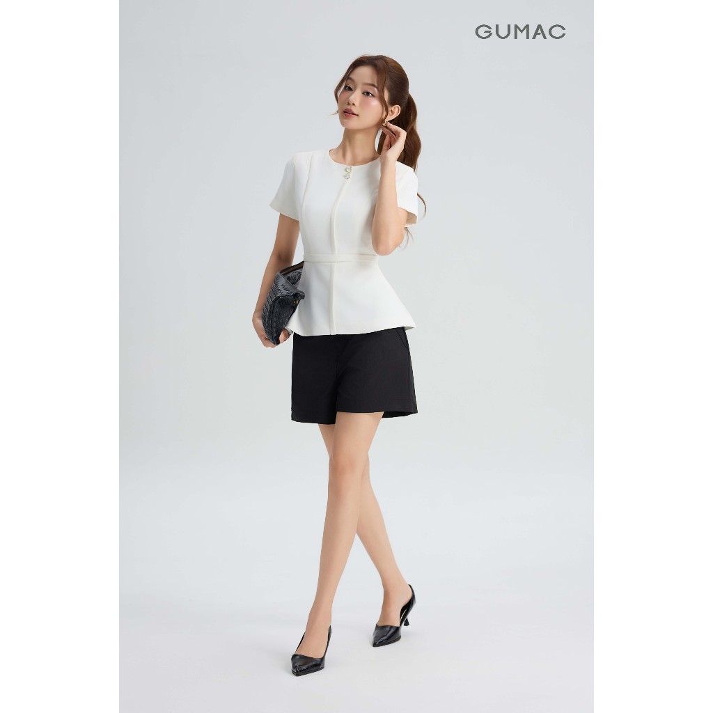 Áo Peplum Nữ GUMAC Cổ Tròn Đính Nút Trang Trí Eo Chiết Tôn Dáng Chất Cotton Silk Mát Thanh Lịch AG06021