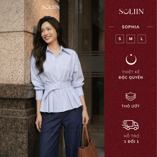 [SALE 14-16/7] Áo Sơ Mi Tay Dài Dáng Ngắn Peplum SOLIIN Xếp Ly Đai Eo Phong Cách Thanh Lịch Công Sở | Sophia shirt