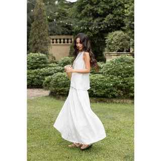 SWANLAKE | Chân Váy Nữ Maxi Dài Dáng Phồng Xoè Basic Vải Cotton Thêu Hoa Viền Ren Hai Lớp V12471