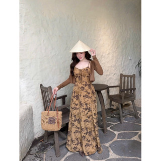 •𝙆𝙞𝙣𝙜𝙨𝙝𝙤𝙥𝙗𝙚𝙖𝙪𝙩𝙮•Set Váy Hoa Nhí Kèm CDG Nâu QC