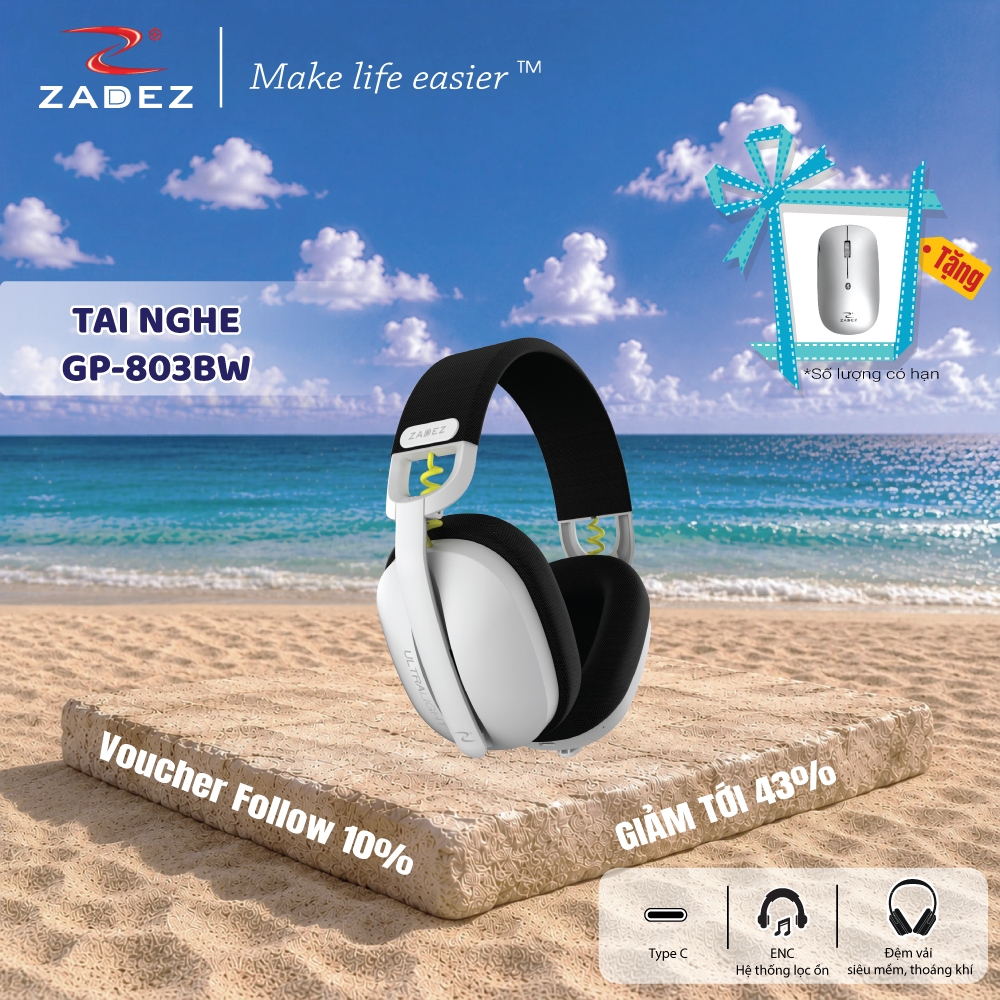 Tai Nghe Không Dây ZADEZ GP-803, Thiết Kế Trẻ Trung, Chất Liệu Cao Cấp Bền Bỉ
