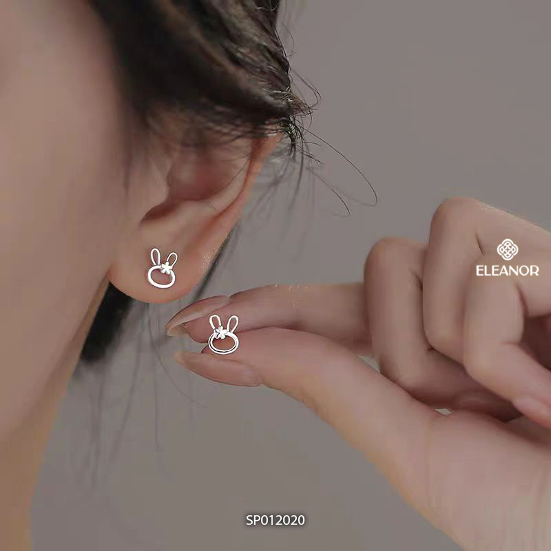 Bông tai nữ chuôi bạc 925 Eleanor Accessories hình thỏ mini phụ kiện trang sức khuyên tai 12020