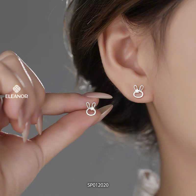 Bông tai nữ chuôi bạc 925 Eleanor Accessories hình thỏ mini phụ kiện trang sức khuyên tai 12020