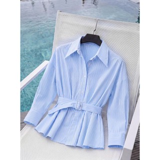 [SALE 14-16/7] Áo Sơ Mi Tay Dài Dáng Ngắn Peplum SOLIIN Xếp Ly Đai Eo Phong Cách Thanh Lịch Công Sở | Sophia shirt