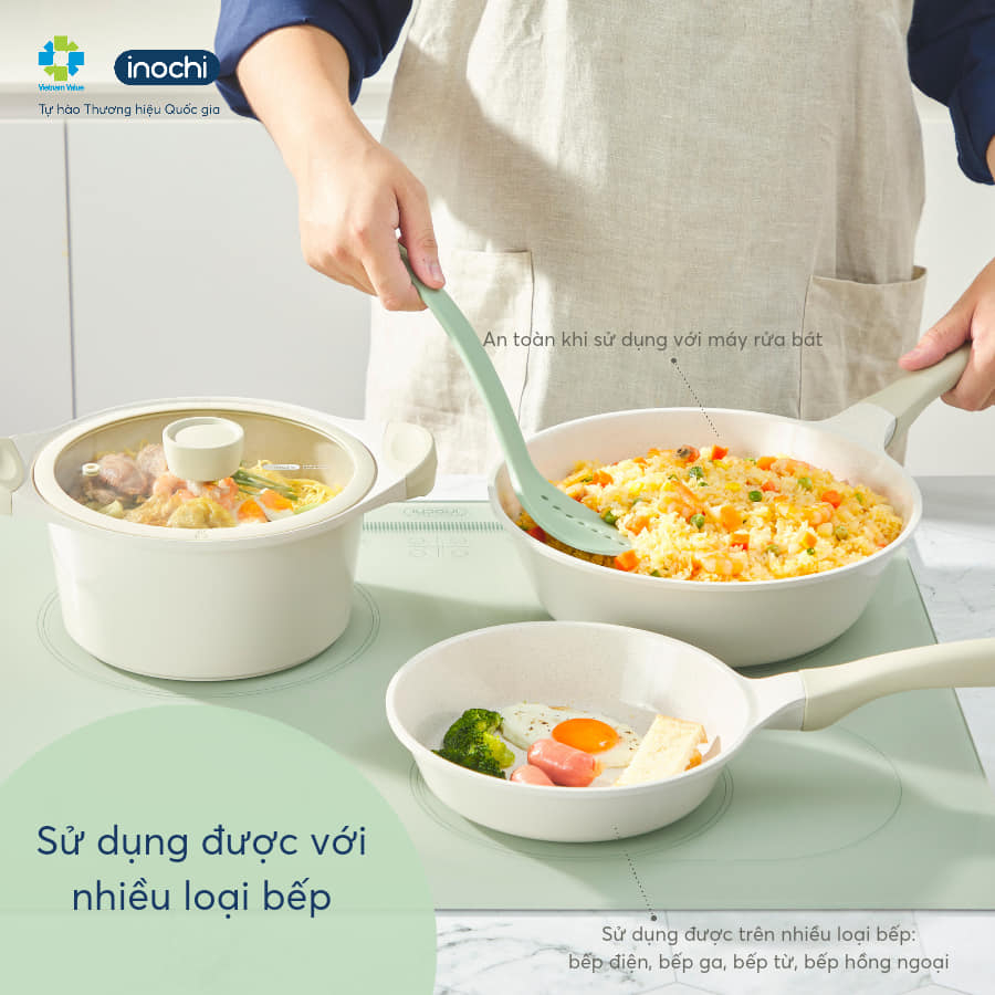 Nồi vân đá Omi Simple Inochi size 20cm/24cm/28cm - Chống dính cao cấp, kháng khuẩn, an toàn sức khỏe