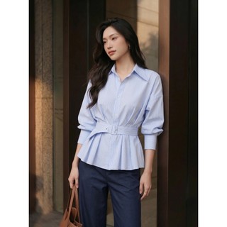 [SALE 14-16/7] Áo Sơ Mi Tay Dài Dáng Ngắn Peplum SOLIIN Xếp Ly Đai Eo Phong Cách Thanh Lịch Công Sở | Sophia shirt