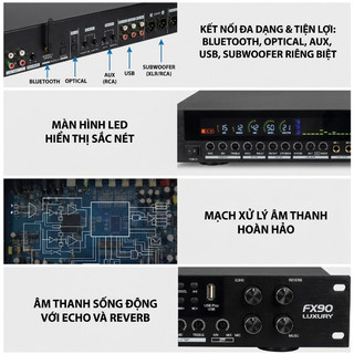 Vang Cơ Lai Số FX90 Plus LUXURY Chống Hú Xử Lý Âm Thanh Reverb Hoàn Hảo, Reverb Siêu Mượt, Kết Nối Đa Năng Bluetooth