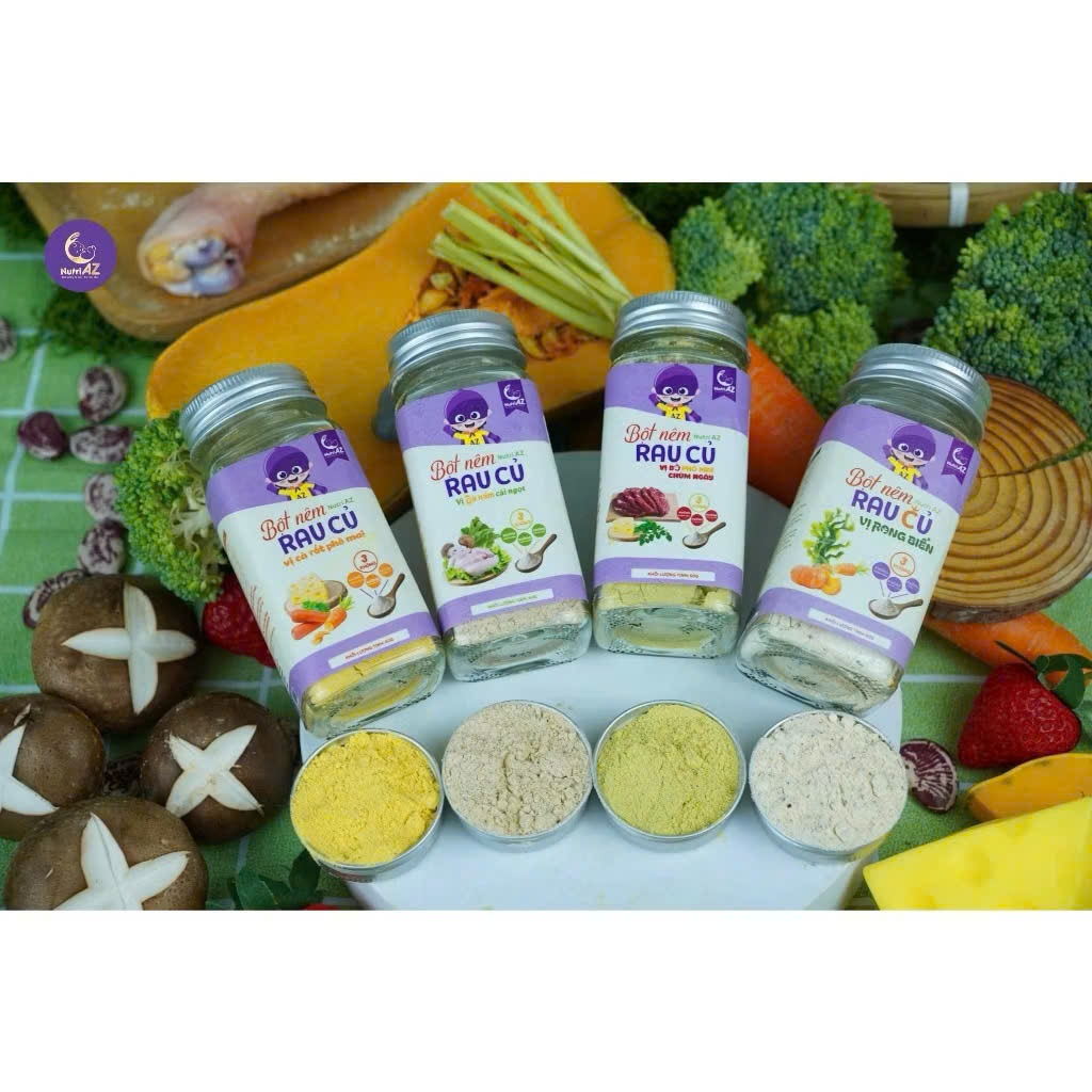 Hạt Nêm Ăn Dặm NutriAZ Cho Bé Từ 6 Tháng. Gia Vị Ăn Dặm Rau Củ An Toàn, Không Muối, Không Hương Liệu