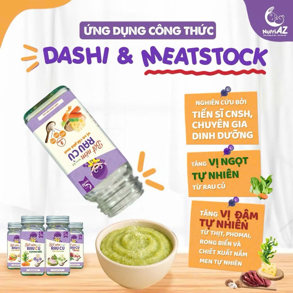 Hạt Nêm Ăn Dặm NutriAZ Cho Bé Từ 6 Tháng. Gia Vị Ăn Dặm Rau Củ An Toàn, Không Muối, Không Hương Liệu