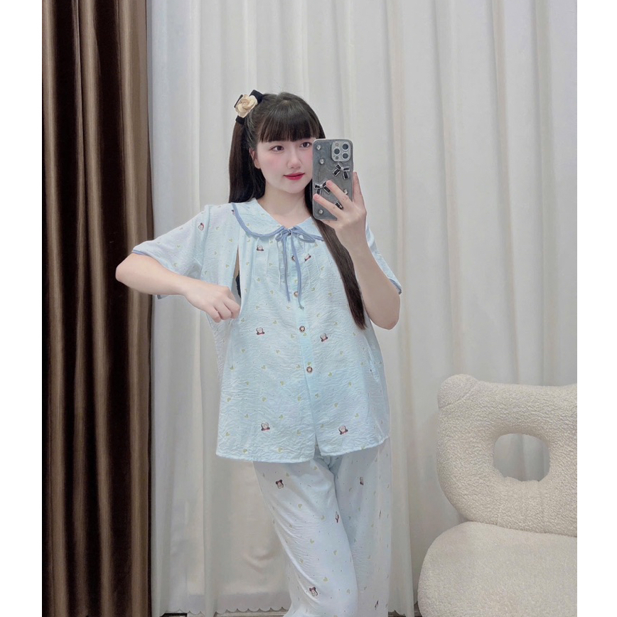 Bộ Bầu - bộ sau sinh - BỘ QDAC ĐŨI NHĂN CỔ SEN DẬP LY DÂY BUỘC - 5 Màu, Áo Có Khoá Kéo, Quần Có Chun Chỉnh
