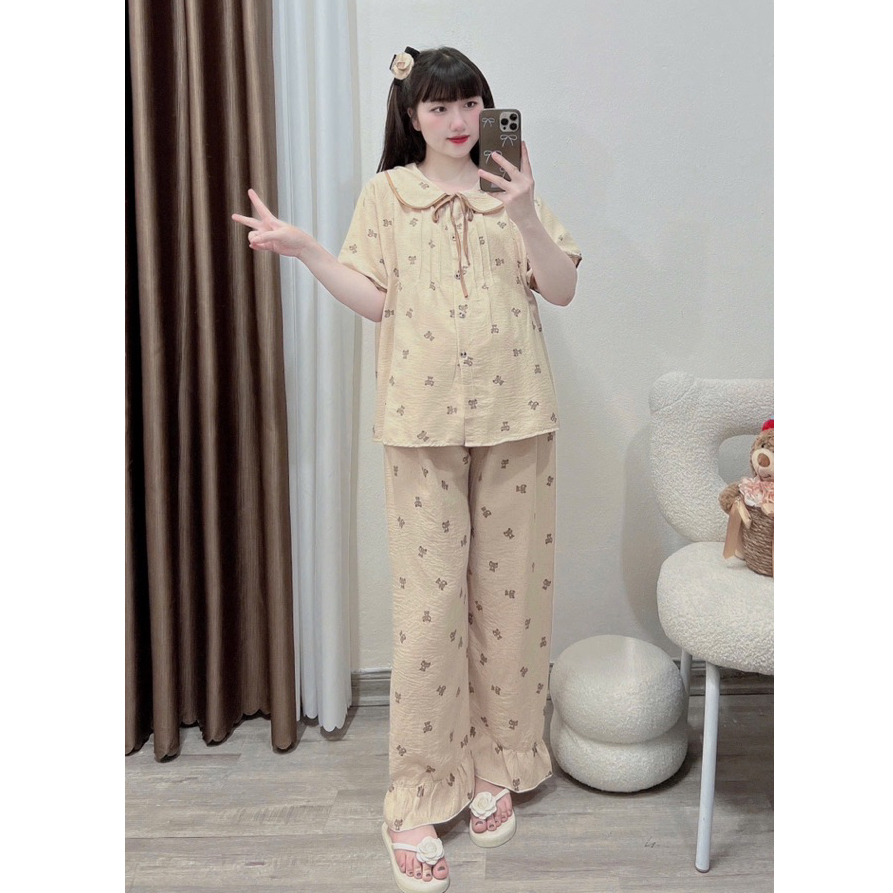 Bộ Bầu - bộ sau sinh - BỘ QDAC ĐŨI NHĂN CỔ SEN DẬP LY DÂY BUỘC - 5 Màu, Áo Có Khoá Kéo, Quần Có Chun Chỉnh