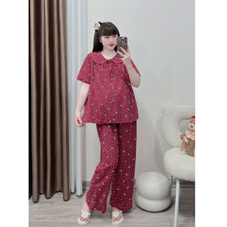 Bộ Bầu - bộ sau sinh - BỘ QDAC ĐŨI NHĂN CỔ SEN DẬP LY DÂY BUỘC - 5 Màu, Áo Có Khoá Kéo, Quần Có Chun Chỉnh