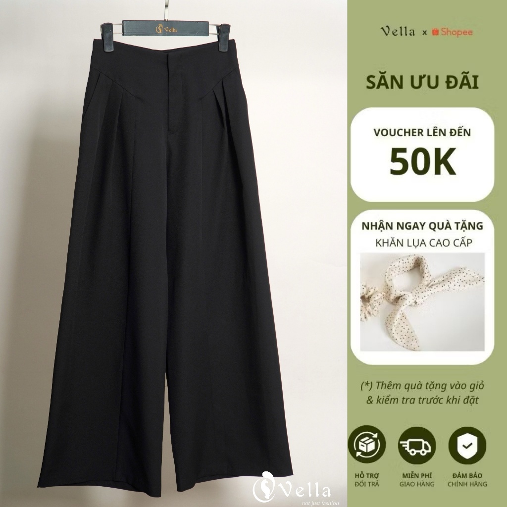 Quần culottes nữ ống đứng suông màu ĐEN, KEM - quần công sở nữ cao cấp Vella Fashion VQ26002