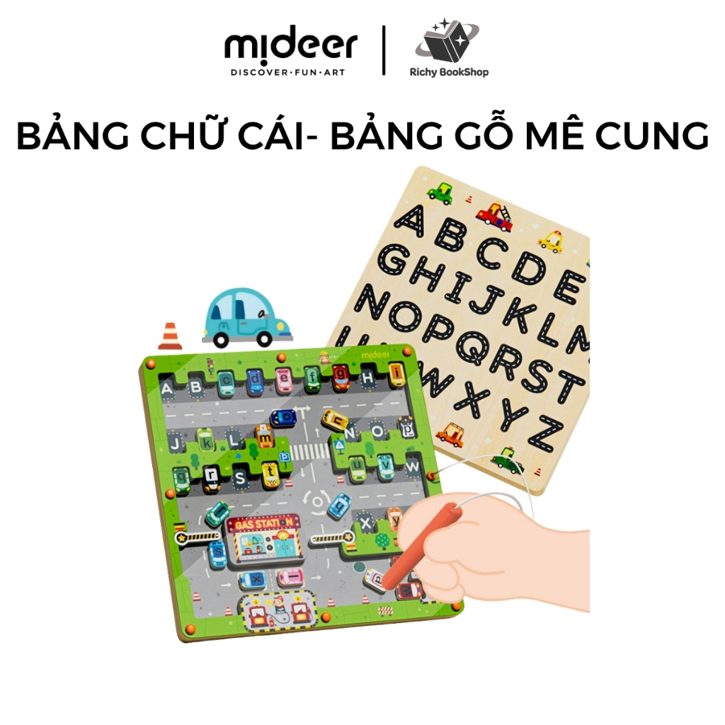 Bảng gỗ chữ cái, bảng đỗ xe mê cung nam châm Mideer Magnetic Maze Parking Lot