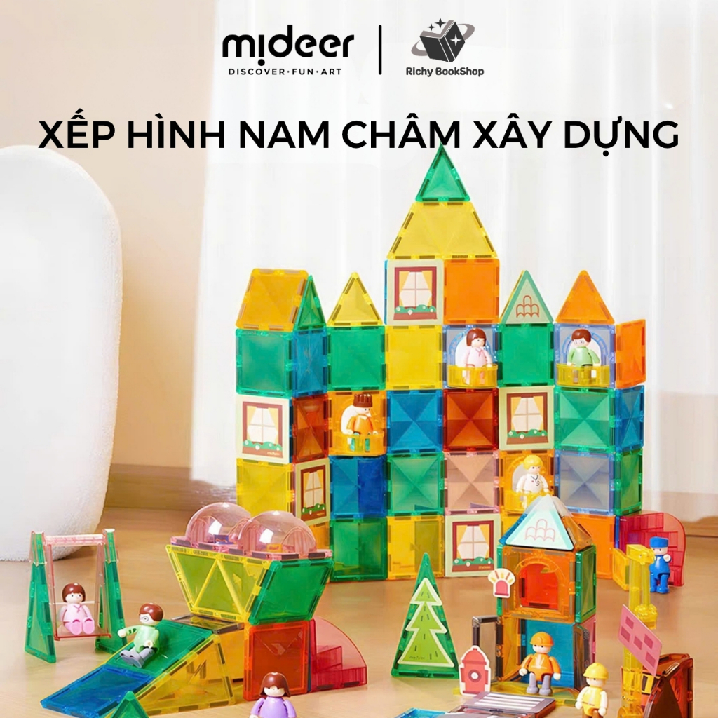 Bộ Xếp Hình Nam Châm Mideer Magnetic Tiles 32-33 Chi Tiết - Đồ chơi lắp ráp sáng tạo Lâu Đài & Công Trình cho bé