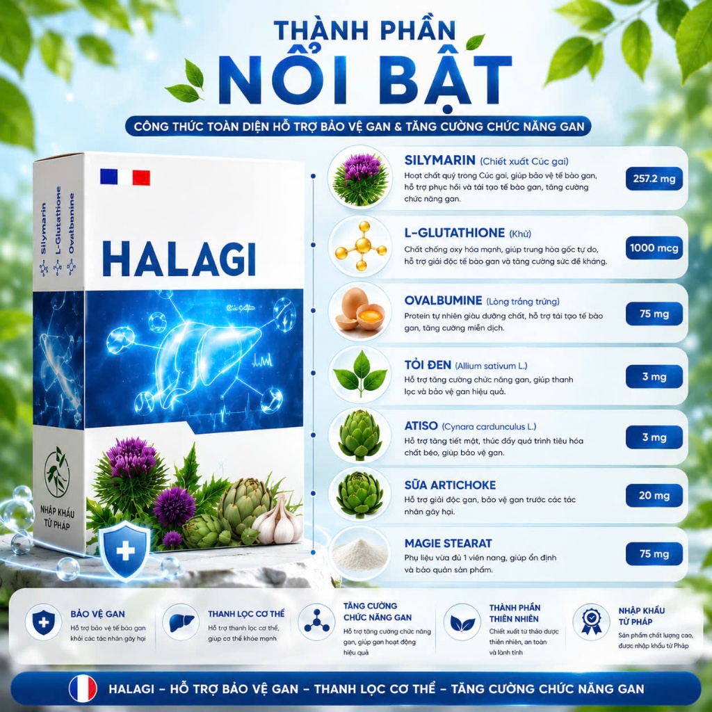 HALAGI Silymarine Bổ Gan Giải Độc Gan Hỗ Trợ Giảm Men Gan Bảo Vệ Chức Năng Gan Hộp 30 Viên