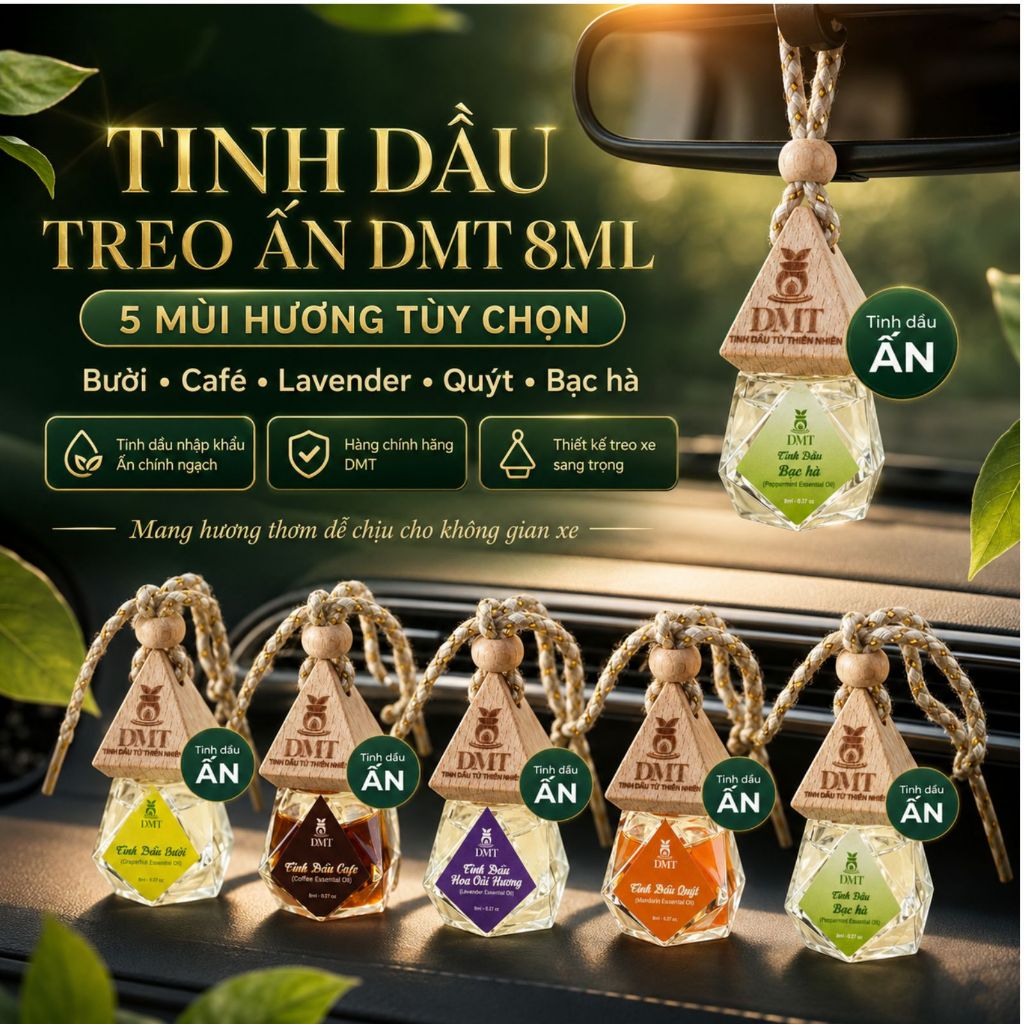 Tinh dầu nhập khẩu cao cấp treo xe Ấn Độ DMT khử mùi, thơm xe ô tô, đuổi muỗi và côn trùng - 8ml