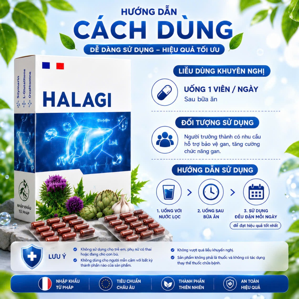 HALAGI Silymarine Bổ Gan Giải Độc Gan Hỗ Trợ Giảm Men Gan Bảo Vệ Chức Năng Gan Hộp 30 Viên