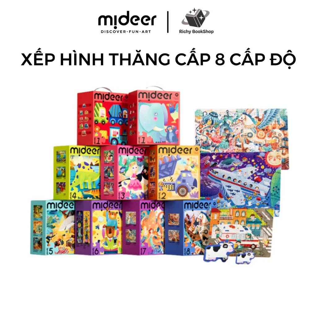Xếp Hình cho bé ghép hình Mideer puzzles Level Up 8 cấp độ
