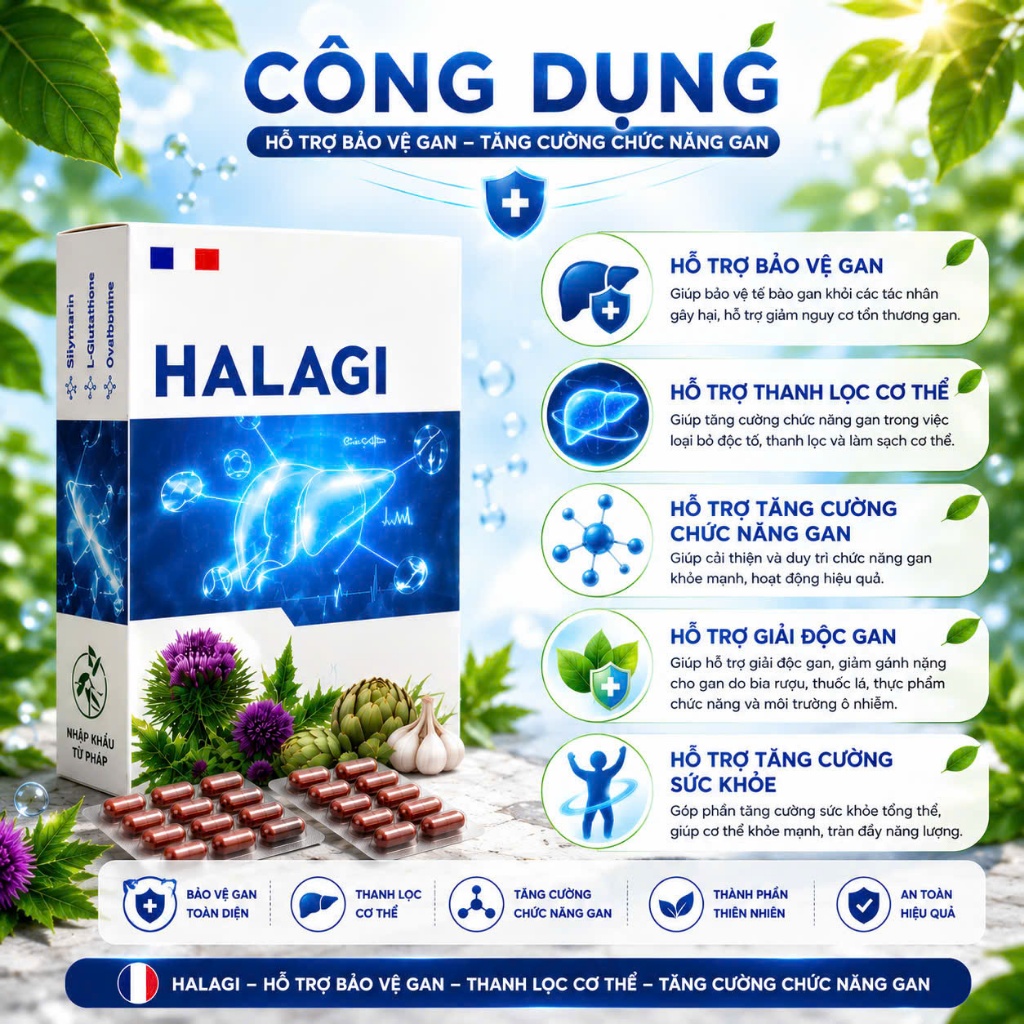 HALAGI Silymarine Bổ Gan Giải Độc Gan Hỗ Trợ Giảm Men Gan Bảo Vệ Chức Năng Gan Hộp 30 Viên