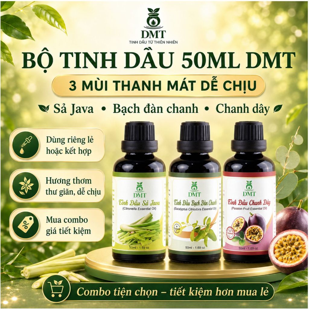 Bộ 3 tinh dầu xông thơm phòng, tinh dầu nguyên chất 50ml DMT thể hiện phong cách tặng khuếch tán