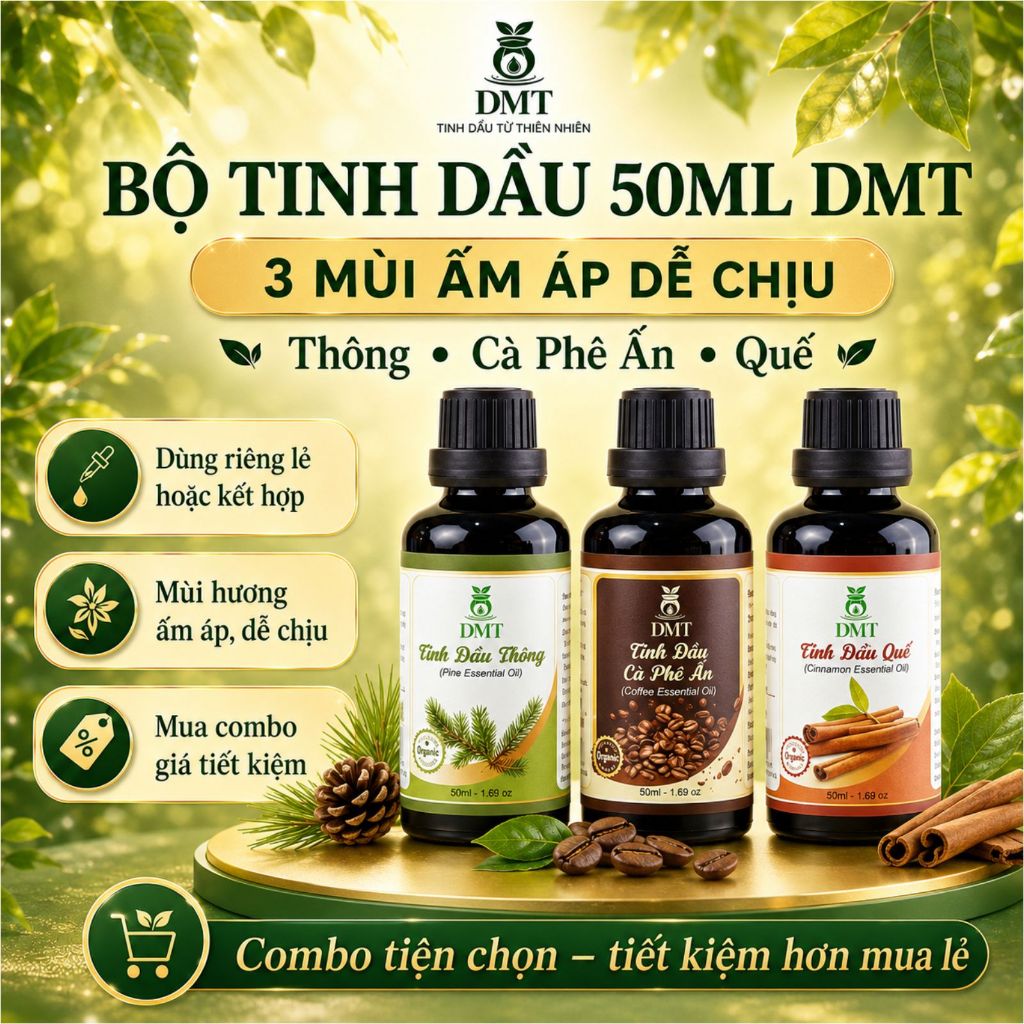 Bộ 3 tinh dầu xông thơm phòng, tinh dầu nguyên chất 50ml DMT thể hiện phong cách tặng khuếch tán