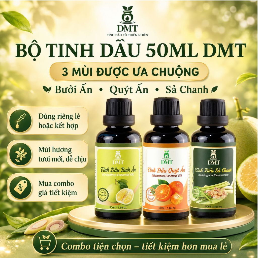 Bộ 3 tinh dầu xông thơm phòng, tinh dầu nguyên chất 50ml DMT thể hiện phong cách tặng khuếch tán