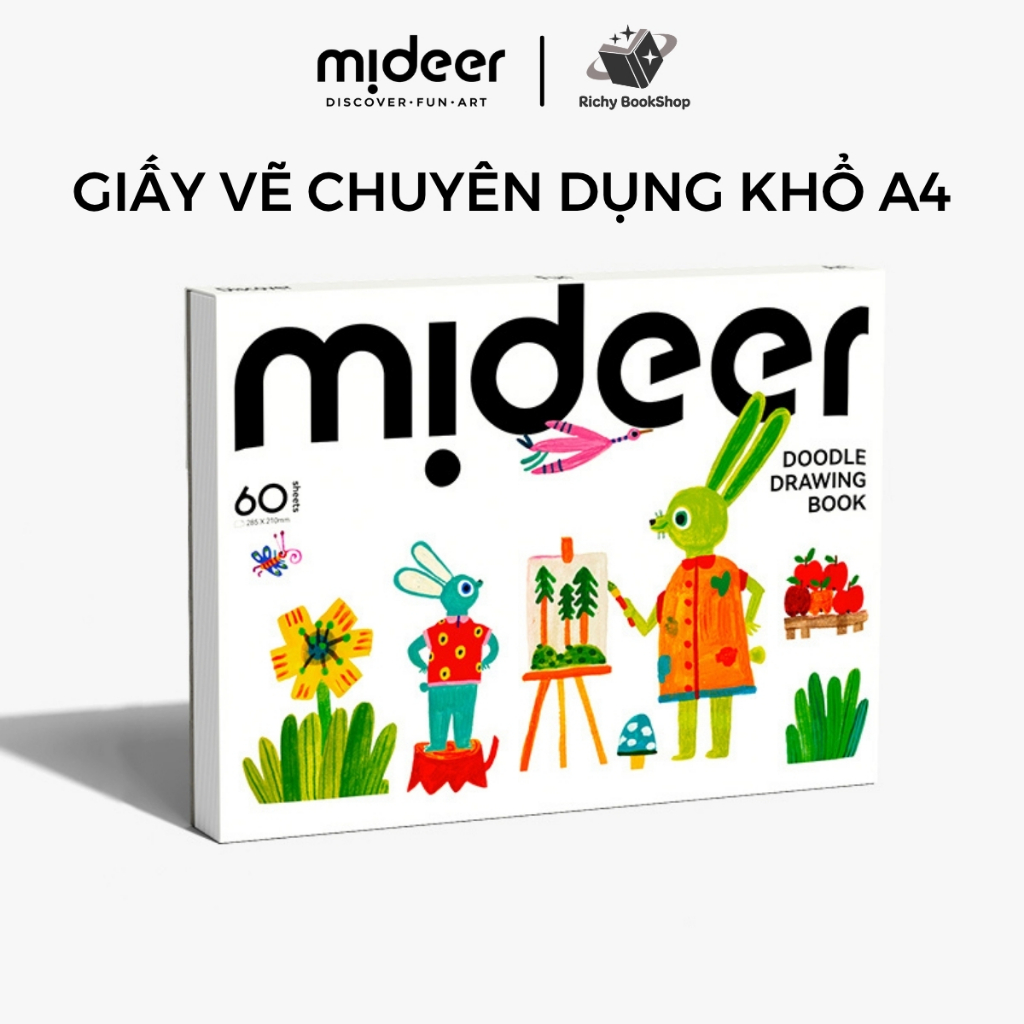Giấy vẽ màu nước, giấy vẽ A4 2 lớp dày dặn Mideer Doodle Drawing Book