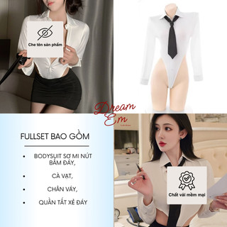 [Dream Em] Fullset Đồ KTV Cosplay Nữ Thư Ký, Giáo Viên Áo Sơ Mi, Chân Váy Kèm Quần Tất Xẻ Đáy