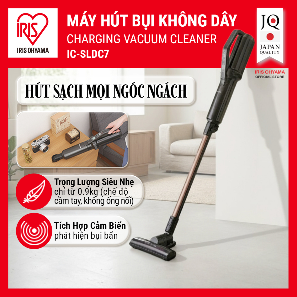 Máy hút bụi không dây IRIS OHYAMA IC‑SLDC7 – Dạng đứng, lực hút mạnh, có cảm biến bụi, nhẹ 1.2kg