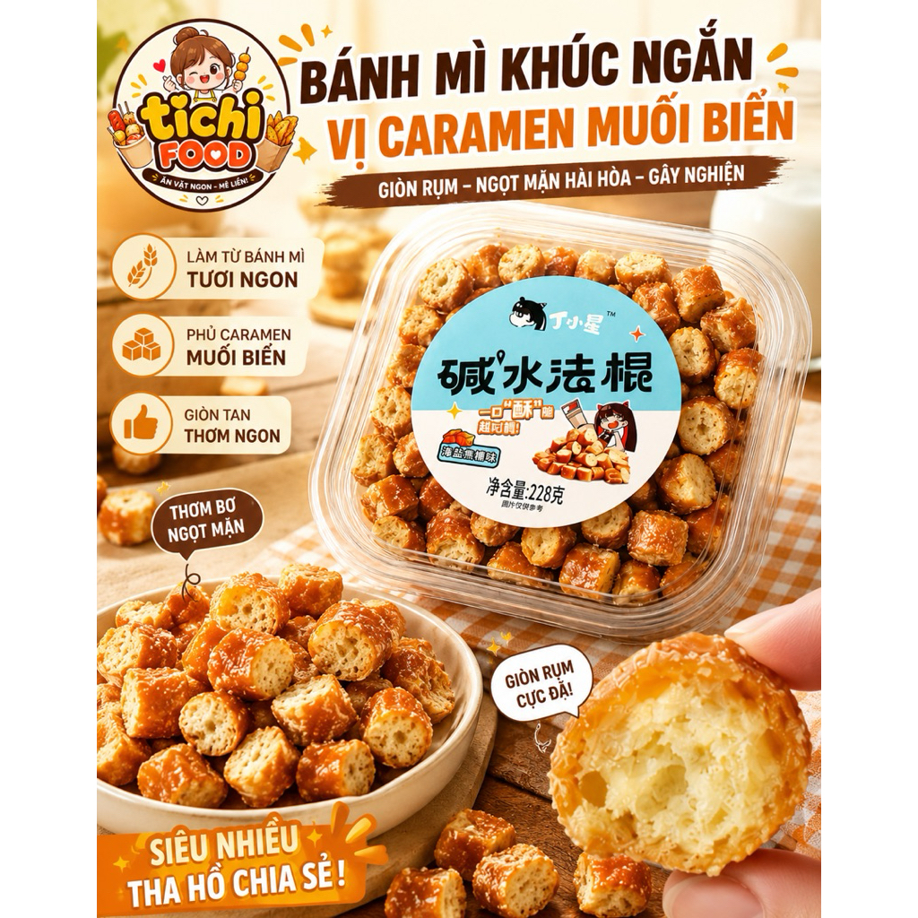 Bánh Mì vụn Caramen Muối Biển Giòn Tan  Snack Ăn Vặt Hot Trend