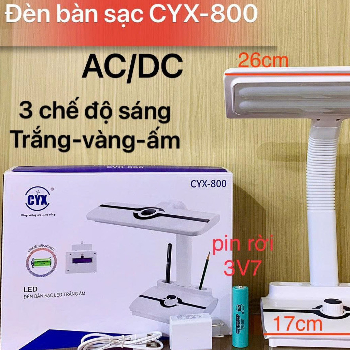 Đèn Bàn Học CYX 800 LED 3 Chế Độ Sáng Bảo Vệ Mắt Pin Sạc Đọc Sách Làm Việc Đèn Ngủ