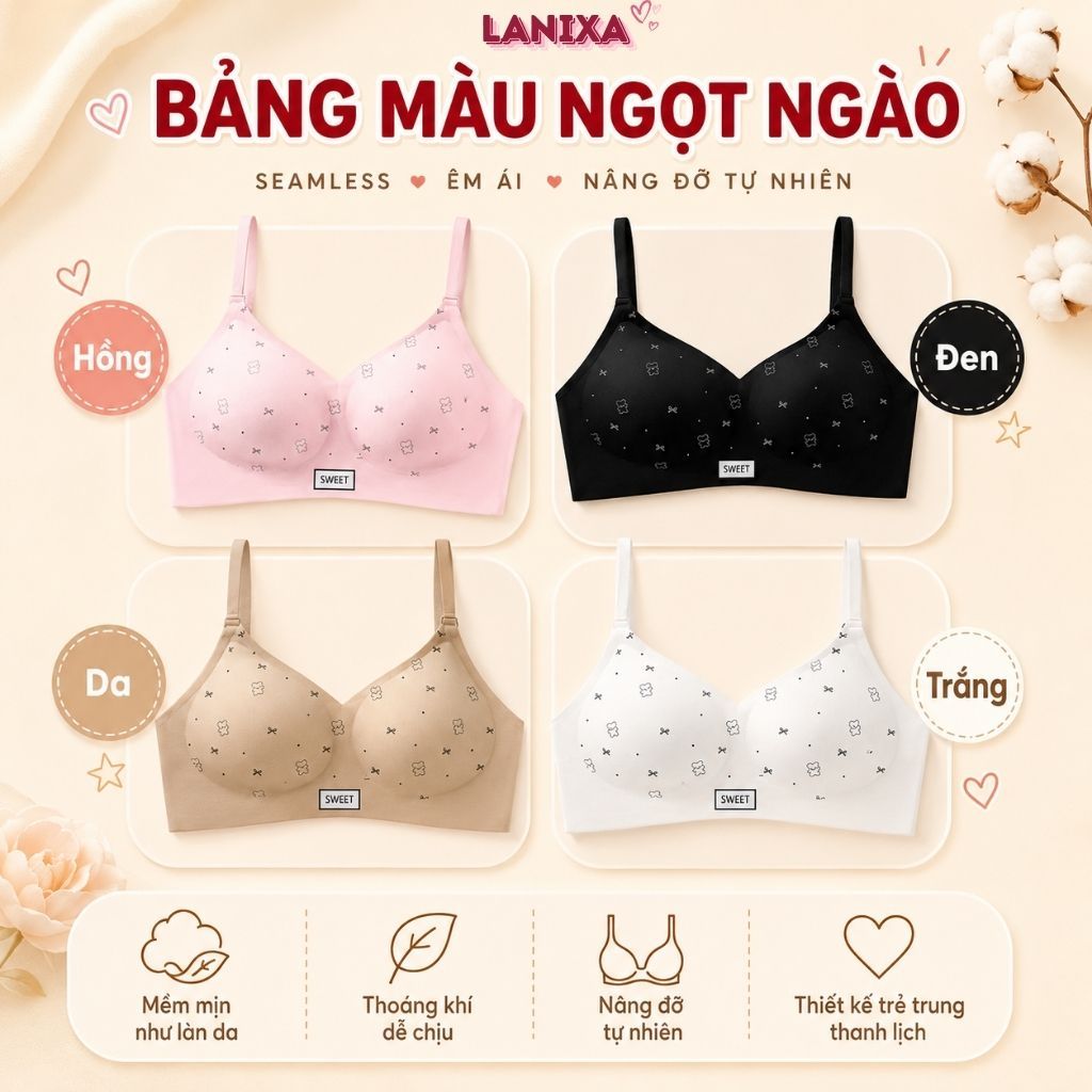 [SẢN PHẨM MỚI] Áo ngực nữ đúc su không gọng cao cấp,Áo lót nữ mút mỏng họa tiết xinh xắn LANIXA A975