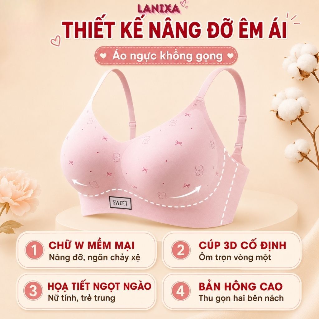 [SẢN PHẨM MỚI] Áo ngực nữ đúc su không gọng cao cấp,Áo lót nữ mút mỏng họa tiết xinh xắn LANIXA A975