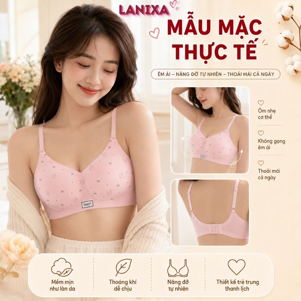 [SẢN PHẨM MỚI] Áo ngực nữ đúc su không gọng cao cấp,Áo lót nữ mút mỏng họa tiết xinh xắn LANIXA A975