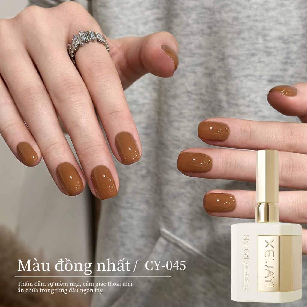 XEIJAYI 40ml - Sơn móng tay dạng gel màu nâu caramel, dung tích lớn, bền màu, phù hợp sử dụng hàng ngày.
