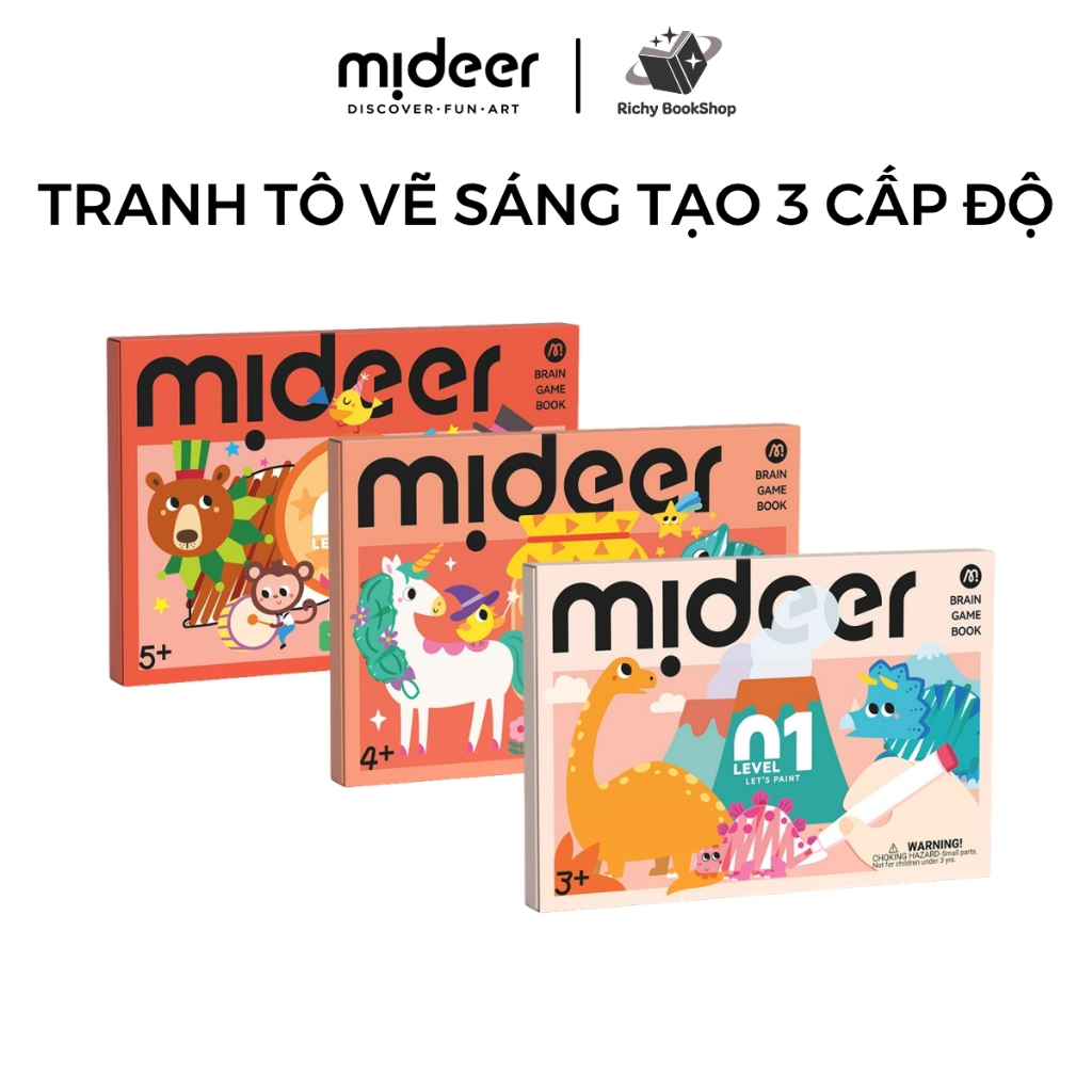 Tranh tô màu sáng tạo 3 cấp độ Mideer Brain Gamebook - Let's Paint 3 level