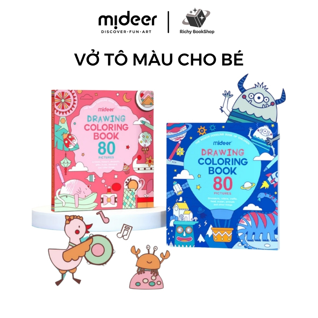 Vở tô màu 80 tranh cho bé Mideer Drawing Coloring, Đồ chơi thủ công mỹ thuật cho bé