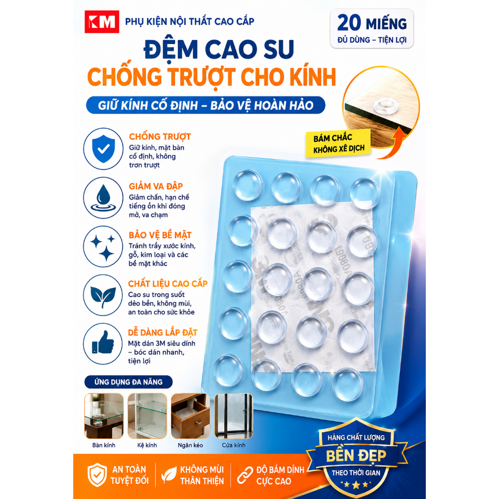 Combo 20 núm cao su chống trượt kính – Miếng dán cố định mặt bàn, giảm va đập, chống ồn jp 309