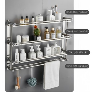 Kệ Nhà Tắm Inox 304, Kệ Treo Khăn 2 Tầng 3 Tầng, Kệ Đựng Đồ Nhà Vệ Sinh, Treo Tường Chống Gỉ