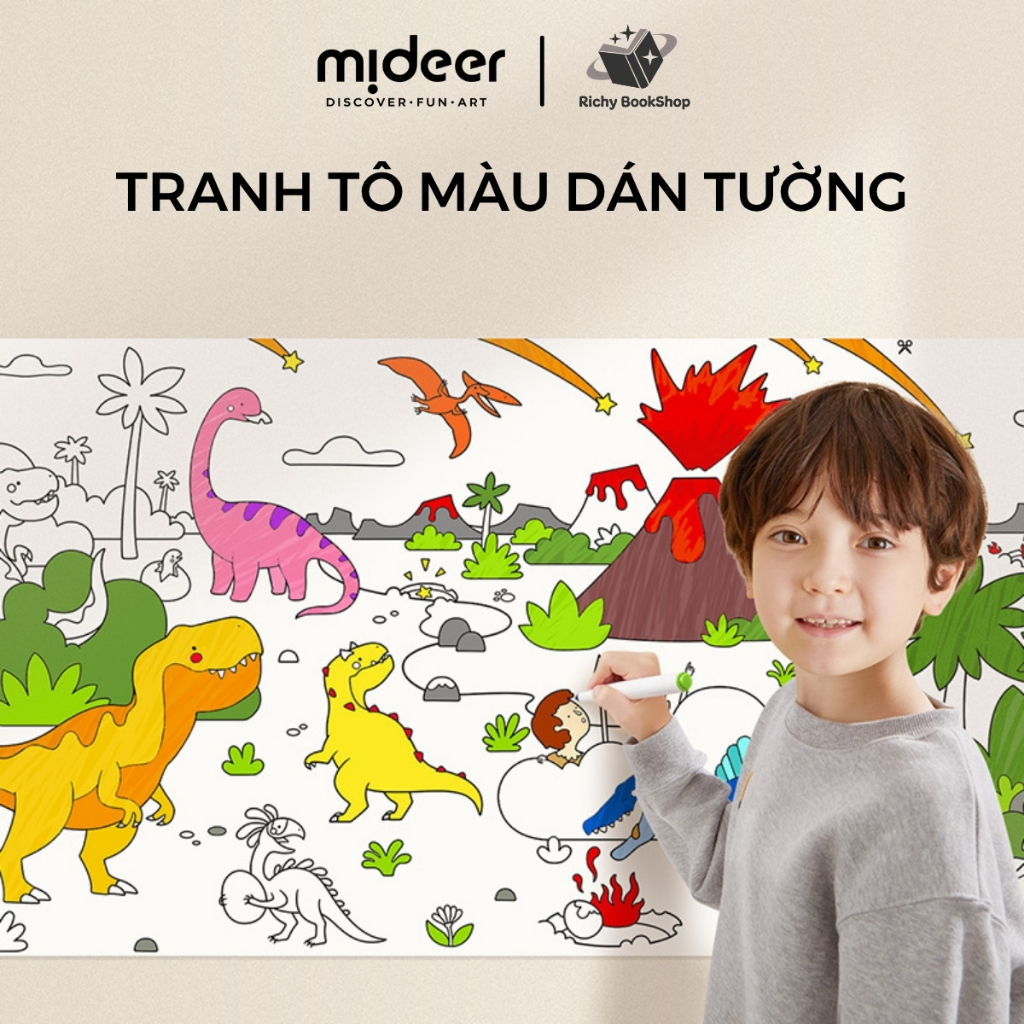Cuộn tranh tô màu cho bé dán tường khổng lồ 4m*40cm Mideer Adhesive Colouring Scroll