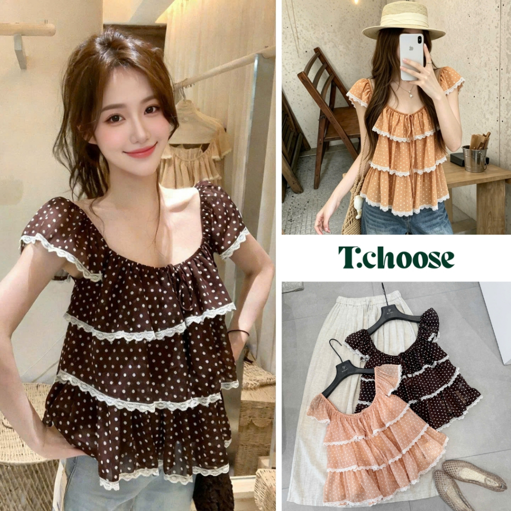 Áo 2 dây voan xếp tầng chấm bi 28226 TCHOOSE