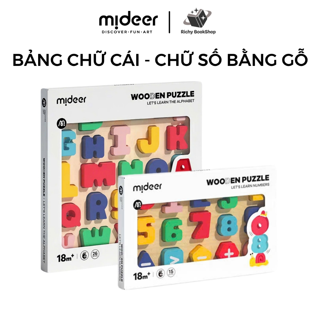 Bảng chữ cái và số bằng gỗ MIDEER