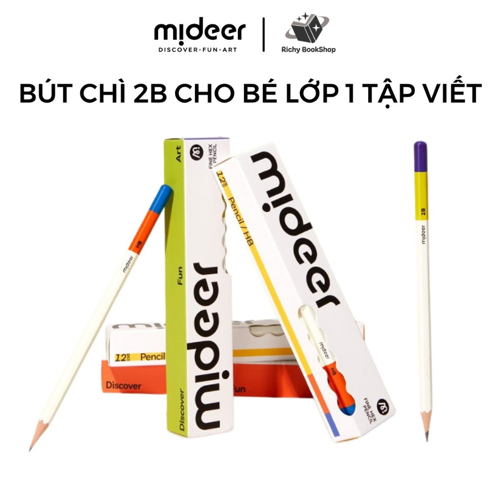 Bộ 6 Chiếc Bút Chì Cao Cấp Mideer 2B 4B 6B - Mideer Thick Triangular Pencils, Tặng kèm Gọt Bút Chì