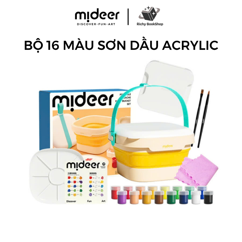 Màu Sơn Nước 16 Màu Kèm Dụng Cụ Và Hộp Đựng Gấp Gọn Mideer Portable Gouache Paint Bucket Set